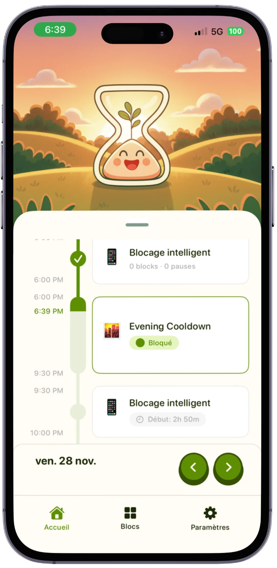 Detox screen-time app shown on an iPhone